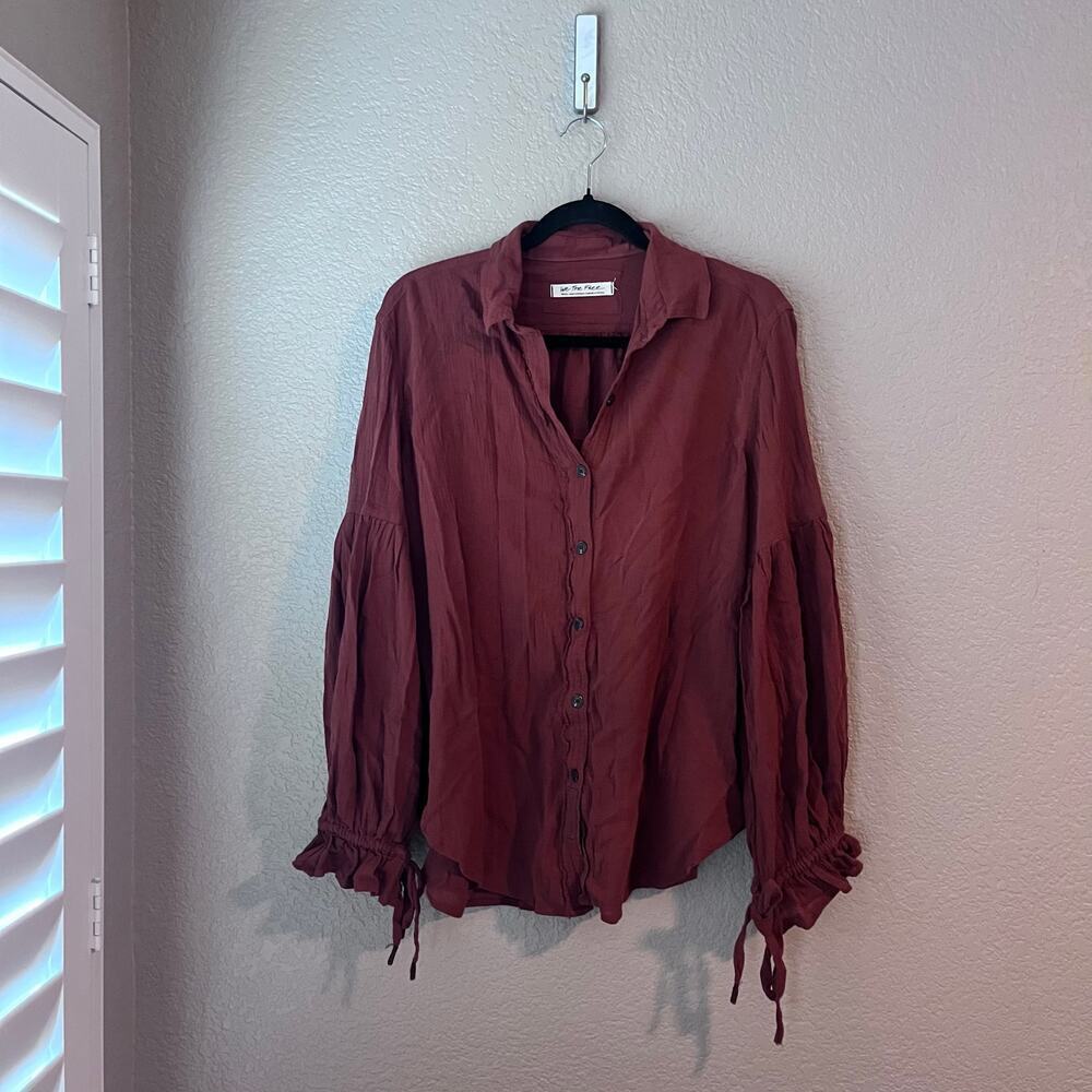 We the Free Free People Rust Orange Long Sleeve Boho Blouse Small - Picture 3 of 7